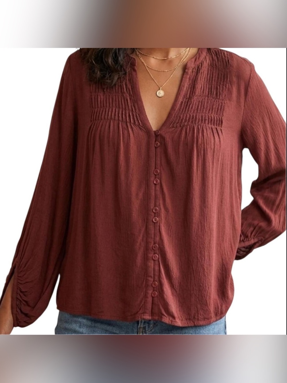 Anthropologie Maeve Peasant Blouse Pintuck Pleated Maroon sz s
